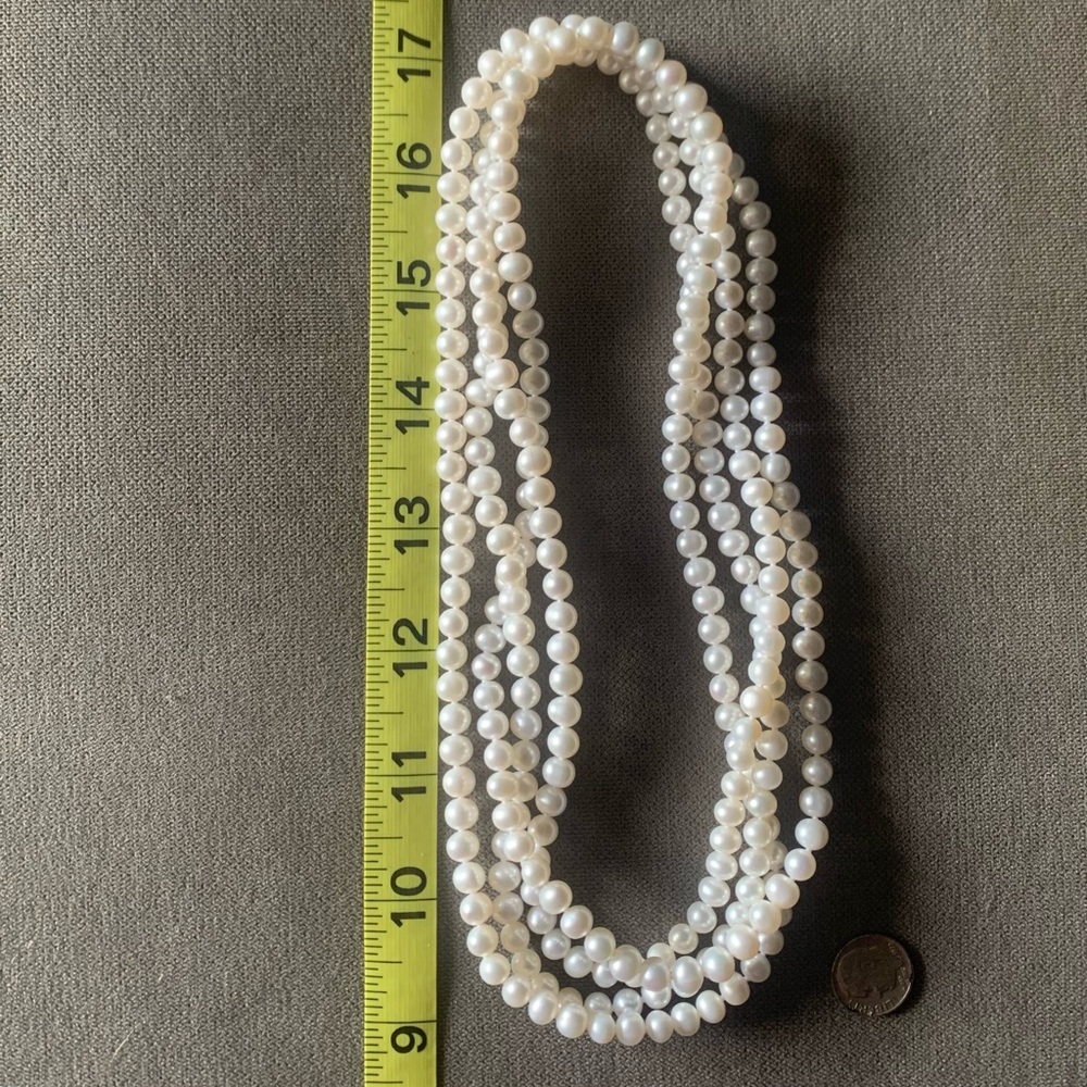 6-6.5 mm round natural white culture Pearl necklace - long strand - Picture 2 of 5